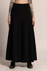 Black Wide Leg Palazzo Pants, Women Evening Elegant Skirt Pants, Boho Flared Bell Bottoms, Black Hippie Jersey Cotton Trousers