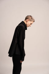 Black Top, Oversize Black Top, Turtle neck sweater, Loose black top, Long Sleeve draped Tunic, Maternity Top, Black Turtle neck tunic