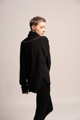 Black Top, Oversize Black Top, Turtle neck sweater, Loose black top, Long Sleeve draped Tunic, Maternity Top, Black Turtle neck tunic