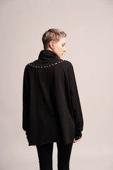Black Top, Oversize Black Top, Turtle neck sweater, Loose black top, Long Sleeve draped Tunic, Maternity Top, Black Turtle neck tunic