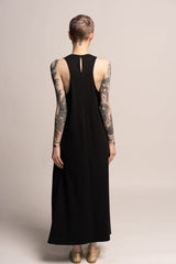 Black Tank Maxi Dress, Sleeveless High Neck Loose Dress, Sexy Open Back A Line Dress, Summer Casual Evening Maxi Dress, Urban Boho Dress