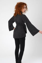 Boho Japanese Kimono, Light Gray Kimono, Long Sleeve Cardigan, Asymmetrical Top, Women's Kimono Top, Bell Sleeves Kimono Wrap Top