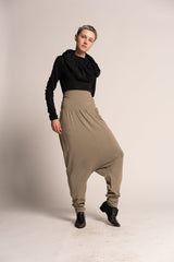 High Waist Long Unisex Comfortable Harem Pants, Green Harem Pants Women, Drop Crotch Pants, Men's Harem trousers, Lycra Maternity Trousers