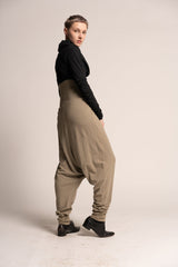 High Waist Long Unisex Comfortable Harem Pants, Green Harem Pants Women, Drop Crotch Pants, Men's Harem trousers, Lycra Maternity Trousers