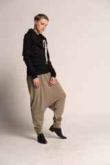 High Waist Long Unisex Comfortable Harem Pants, Green Harem Pants Women, Drop Crotch Pants, Men's Harem trousers, Lycra Maternity Trousers