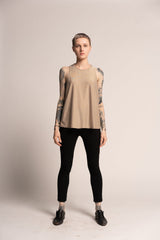 Gold top, Sexy Cream sparkly top, Evening Nude open back Tank Top, Shiny Top, Loose Sleeveless Top, Trapeze Tank Top