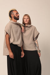 Dark Grey Loose Batwing Top, Mock Turtleneck Top, Mens Summer Shirts, Loose Fit Top, Modern Oversized Top, Summer Cotton Shirts
