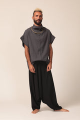 Dark Grey Loose Batwing Top, Mock Turtleneck Top, Mens Summer Shirts, Loose Fit Top, Modern Oversized Top, Summer Cotton Shirts