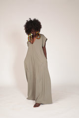 Dress with Pockets, Almond Green Maxi Dress, Oversized Dress, Comfy Everyday Dress, Summer Kaftan Dress, V Neck Dress, Loose Fit Dress