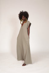 Dress with Pockets, Almond Green Maxi Dress, Oversized Dress, Comfy Everyday Dress, Summer Kaftan Dress, V Neck Dress, Loose Fit Dress