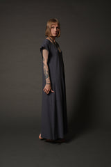 Blue Oversized Maxi Kaftan Dress with Pockets