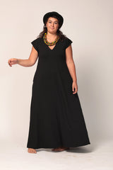Black Maxi Dress, Summer Maxi Dress, Loose Fit Dress, Modern Everyday Dress, V Neck Dress, Plus Size Dress, Steampunk Dress, Oversize Dress