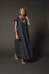 Blue Oversized Maxi Kaftan Dress with Pockets