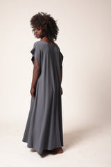 Blue Oversized Maxi Kaftan Dress with Pockets