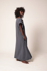 Blue Oversized Maxi Kaftan Dress with Pockets