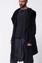 Long Black Hooded Cardigan