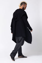 Long Black Hooded Cardigan