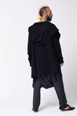Long Black Hooded Cardigan