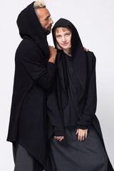 Long Black Hooded Cardigan