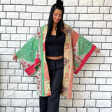 Green Haori Coat, Oversized Kimono Jacket, Blue Unisex Winter Kimono, Haori Jacket, Long Kimono, Reversible Kimono, Burning Man women