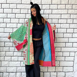 Green Haori Coat, Oversized Kimono Jacket, Blue Unisex Winter Kimono, Haori Jacket, Long Kimono, Reversible Kimono, Burning Man women
