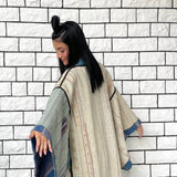 Haori Coat, Blue Haori Jacket, Oversized Kimono, Beige Unisex Winter Haori Kimono Jacket, Long Kimono, Reversible Haori Kimono, Burning Man