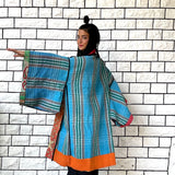 Green Haori Coat, Oversized Kimono Jacket, Blue Unisex Winter Kimono, Haori Jacket, Long Kimono, Reversible Kimono, Burning Man women