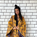 Oversized coat, Kimono Jacket, Mustard Unisex Winter Coat, Purple Long Kimono, Reversible Kimono, Burning Man women, Up Cycled clothing