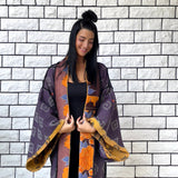 Oversized coat, Kimono Jacket, Mustard Unisex Winter Coat, Purple Long Kimono, Reversible Kimono, Burning Man women, Up Cycled clothing