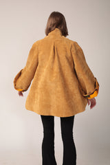 Corduroy cape coat, A-Line mustard jacket, Kimono Jacket, Flare Sleeves coat, Women's corduroy coat, Mustard Cotton cape coat, Winter Coat