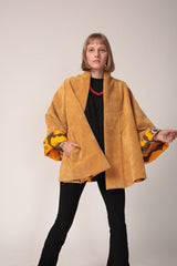 Corduroy cape coat, A-Line mustard jacket, Kimono Jacket, Flare Sleeves coat, Women's corduroy coat, Mustard Cotton cape coat, Winter Coat
