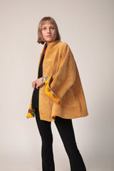 Corduroy cape coat, A-Line mustard jacket, Kimono Jacket, Flare Sleeves coat, Women's corduroy coat, Mustard Cotton cape coat, Winter Coat