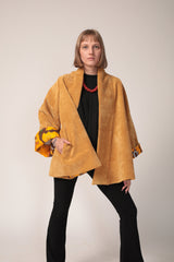 Corduroy cape coat, A-Line mustard jacket, Kimono Jacket, Flare Sleeves coat, Women's corduroy coat, Mustard Cotton cape coat, Winter Coat
