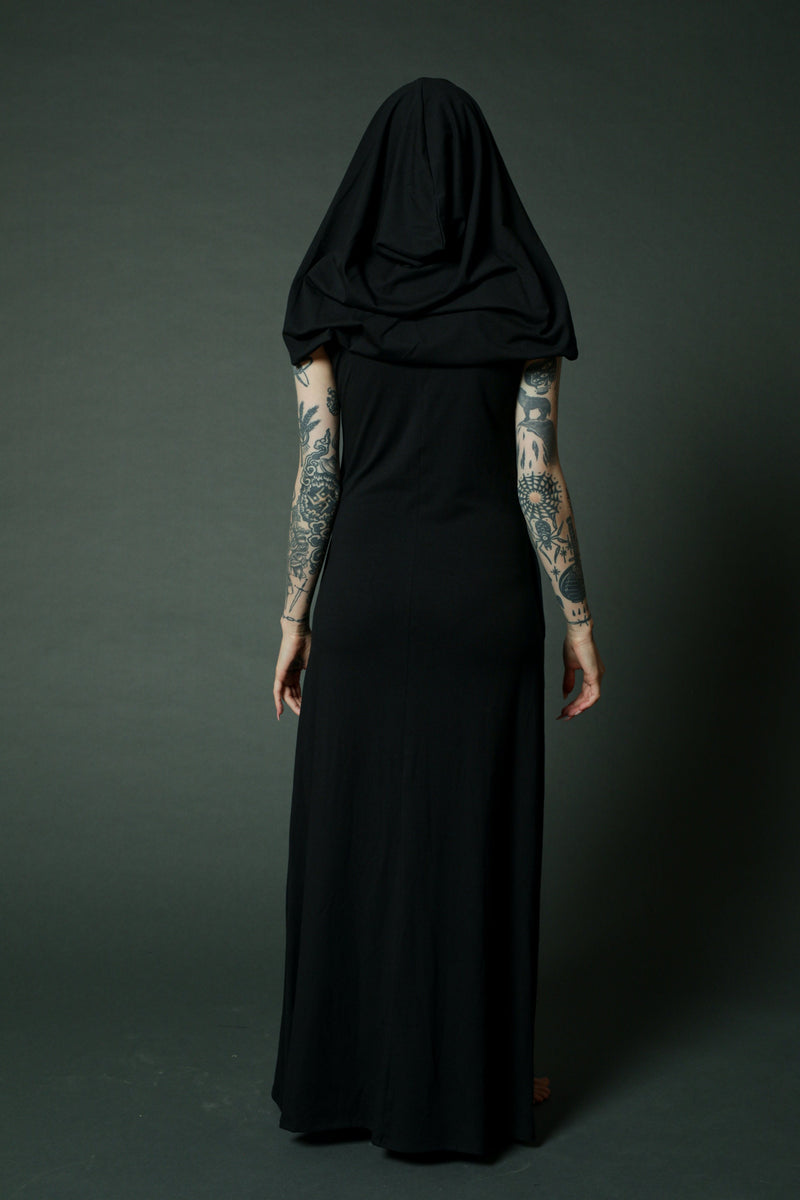 Black Maxi Dress with extra long hoodie