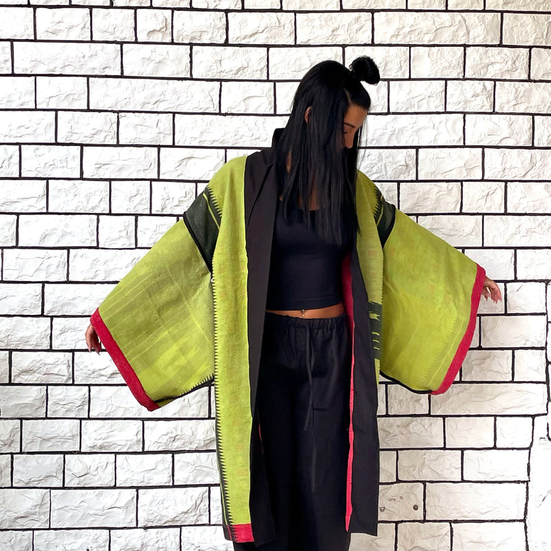 Red Haori Jacket, Green Haori Coat, Oversized Kimono, Red Unisex Winter Haori Kimono Jacket, Long Kimono, Reversible Haori, Burning Man