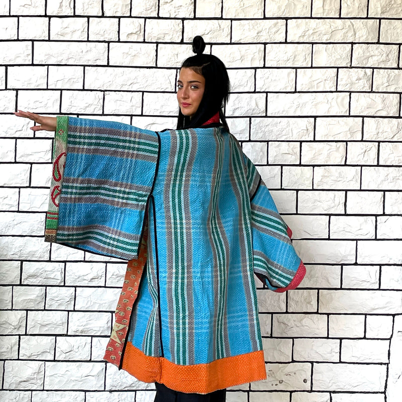 Green Haori Coat, Oversized Kimono Jacket, Blue Unisex Winter Kimono, Haori Jacket, Long Kimono, Reversible Kimono, Burning Man women