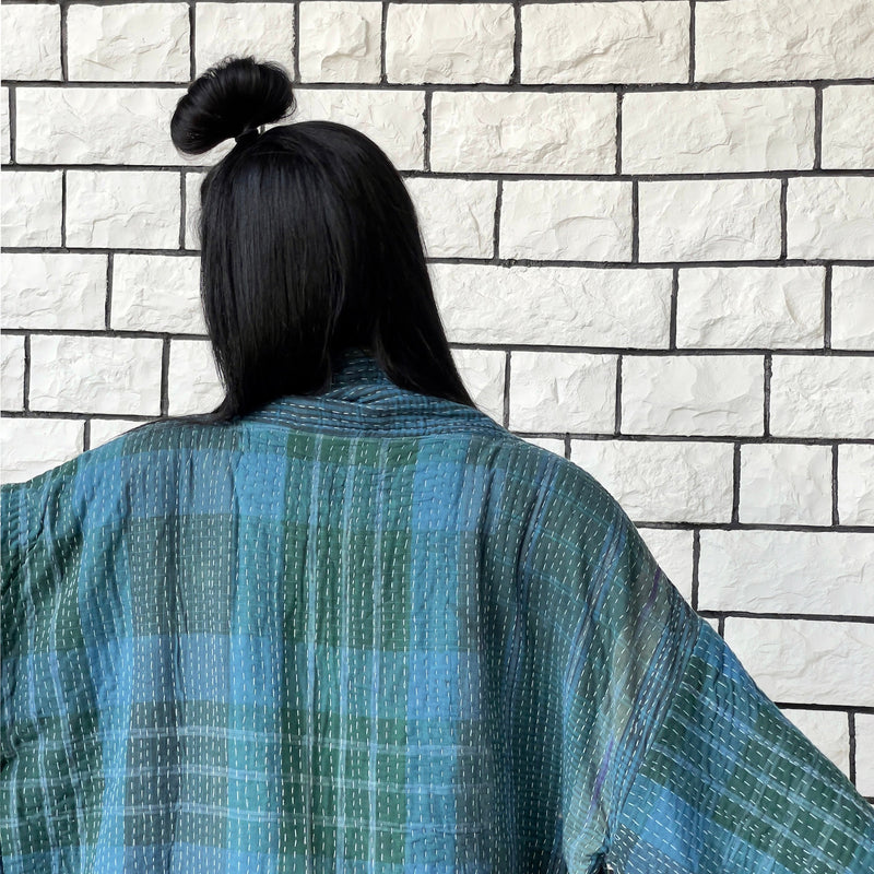 Blue Haori Coat, Kimono Jacket, Oversized Kimono, Green Unisex Winter Kimono Jacket, One of a kind Kimono, Reversible Kimono, Burning Man