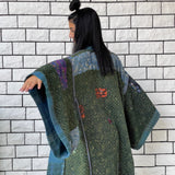 Blue Haori Coat, Kimono Jacket, Oversized Kimono, Green Unisex Winter Kimono Jacket, One of a kind Kimono, Reversible Kimono, Burning Man