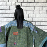 Blue Haori Coat, Kimono Jacket, Oversized Kimono, Green Unisex Winter Kimono Jacket, One of a kind Kimono, Reversible Kimono, Burning Man