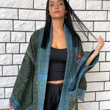 Blue Haori Coat, Kimono Jacket, Oversized Kimono, Green Unisex Winter Kimono Jacket, One of a kind Kimono, Reversible Kimono, Burning Man