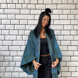 Blue Haori Coat, Kimono Jacket, Oversized Kimono, Green Unisex Winter Kimono Jacket, One of a kind Kimono, Reversible Kimono, Burning Man