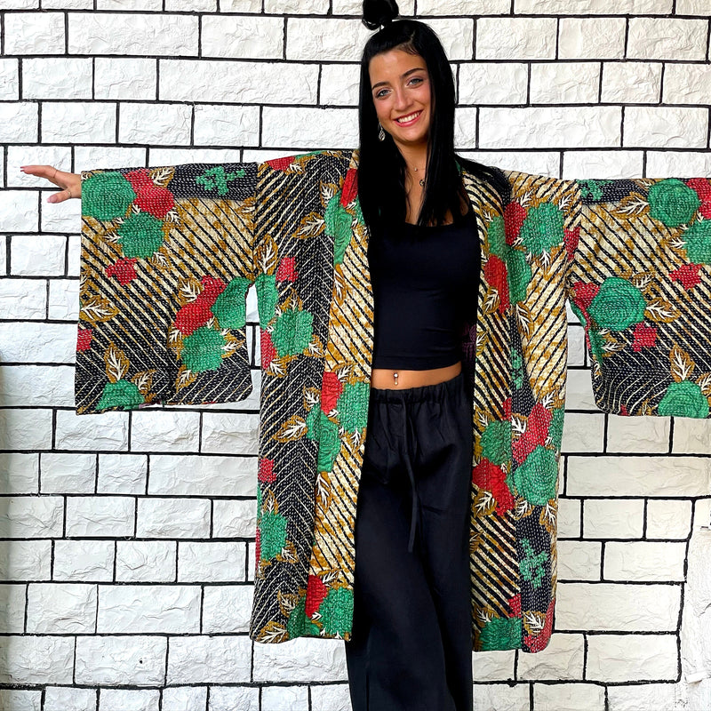 Green Kimono Haori Jacket, Oversized Kimono, Red Unisex Winter Coat, Pink Long Kimono, Reversible Kimono, Burning Man women