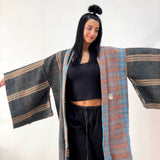 Oversized Haori coat, Kimono Jacket, Orange Unisex Winter Coat, Grey Long Kimono, Reversible Kimono, Burning Man women, Up Cycled clothing