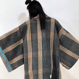 Oversized Haori coat, Kimono Jacket, Orange Unisex Winter Coat, Grey Long Kimono, Reversible Kimono, Burning Man women, Up Cycled clothing