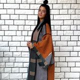 Oversized Haori coat, Kimono Jacket, Orange Unisex Winter Coat, Grey Long Kimono, Reversible Kimono, Burning Man women, Up Cycled clothing