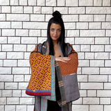 Oversized Haori coat, Kimono Jacket, Orange Unisex Winter Coat, Grey Long Kimono, Reversible Kimono, Burning Man women, Up Cycled clothing