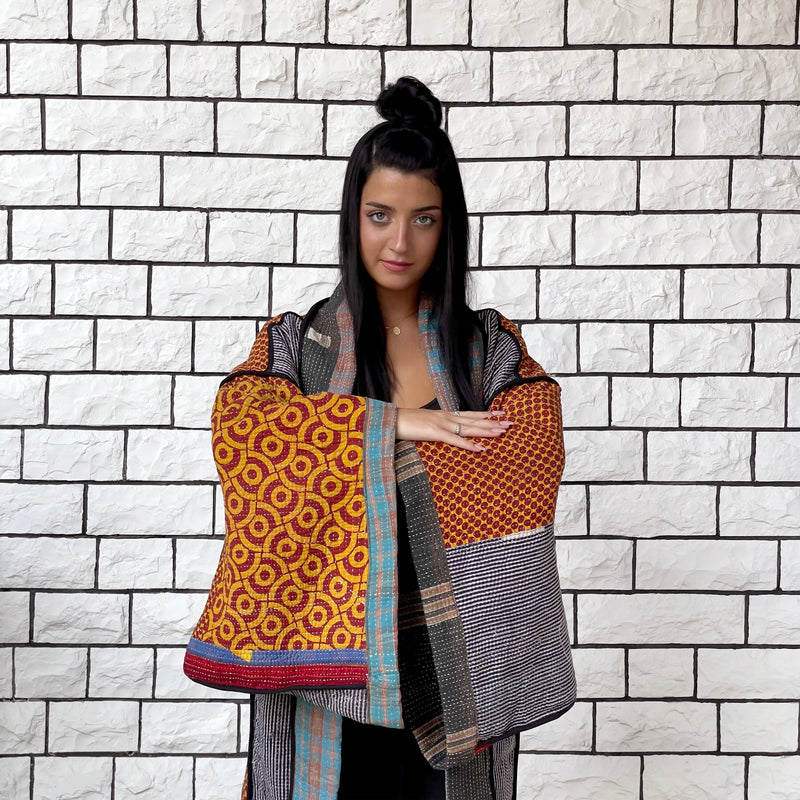 Oversized Haori coat, Kimono Jacket, Orange Unisex Winter Coat, Grey Long Kimono, Reversible Kimono, Burning Man women, Up Cycled clothing