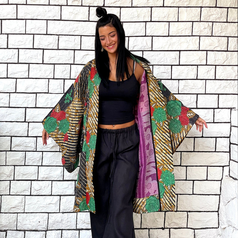 Green Kimono Haori Jacket, Oversized Kimono, Red Unisex Winter Coat, Pink Long Kimono, Reversible Kimono, Burning Man women
