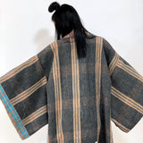 Oversized Haori coat, Kimono Jacket, Orange Unisex Winter Coat, Grey Long Kimono, Reversible Kimono, Burning Man women, Up Cycled clothing
